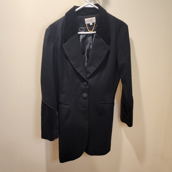 Item...  women's black long 100% worsted wool glamorous blazer jacket size 2 - Picture 5 of 14